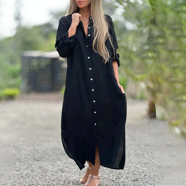 Alaina - Casual Linen Dress with Front Buttons