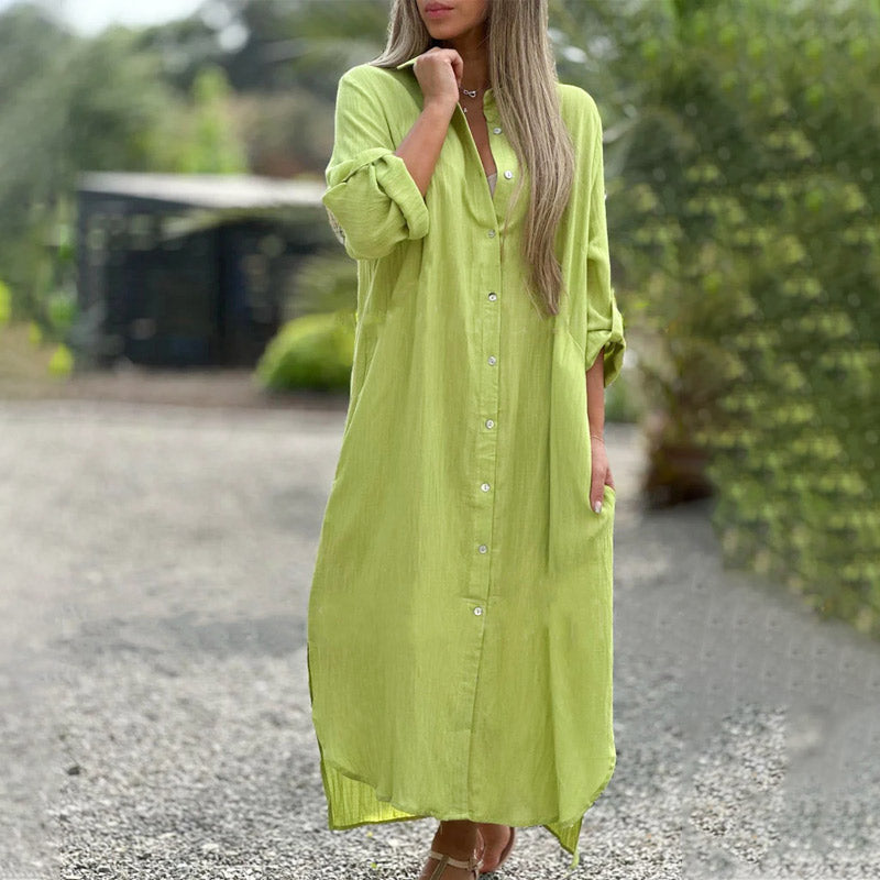Alaina - Casual Linen Dress with Front Buttons