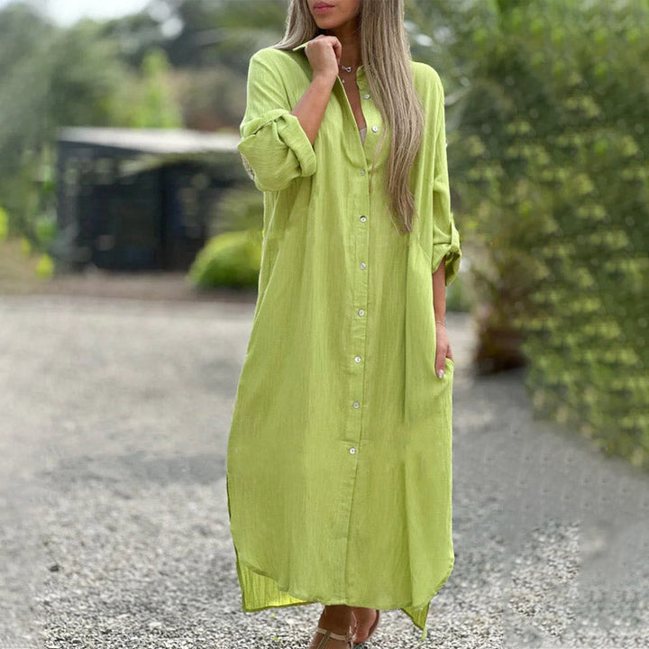 Alaina - Casual Linen Dress with Front Buttons