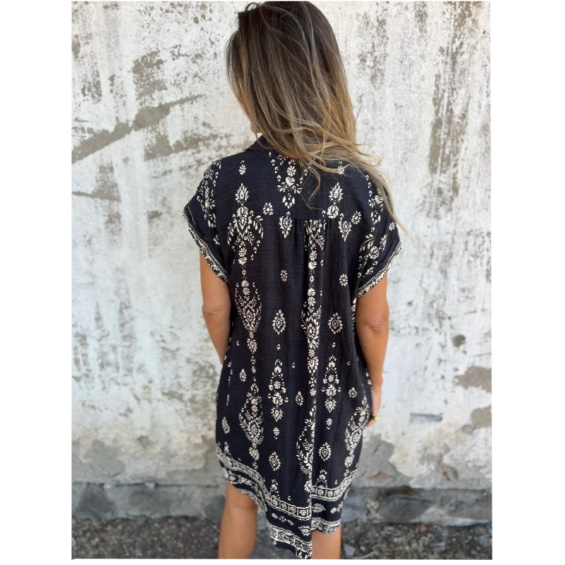 Marjorie - Loose Print Dress With Short Sleeves And Pockets