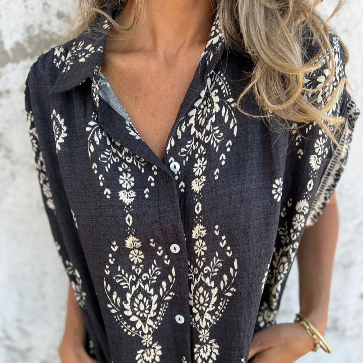 Marjorie - Loose Print Dress With Short Sleeves And Pockets