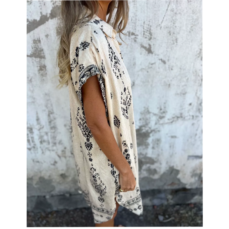 Marjorie - Loose Print Dress With Short Sleeves And Pockets