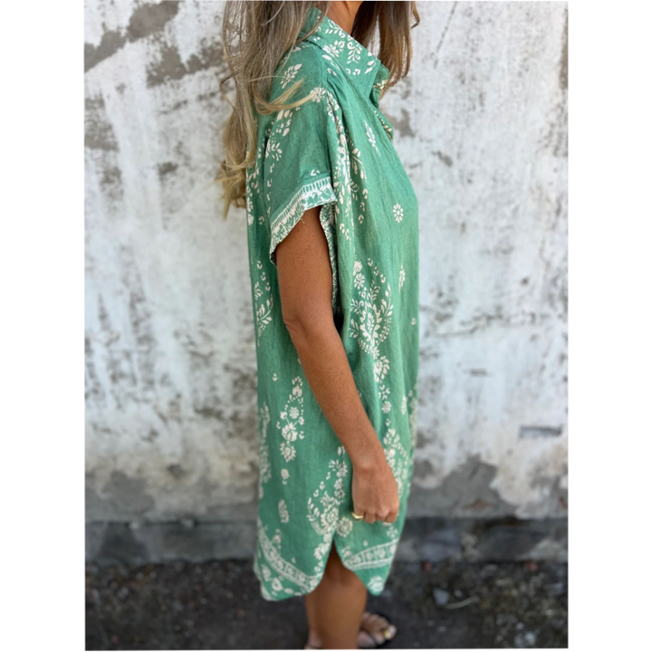 Marjorie - Loose Print Dress With Short Sleeves And Pockets
