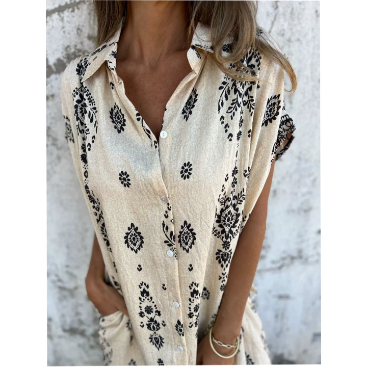 Marjorie - Loose Print Dress With Short Sleeves And Pockets
