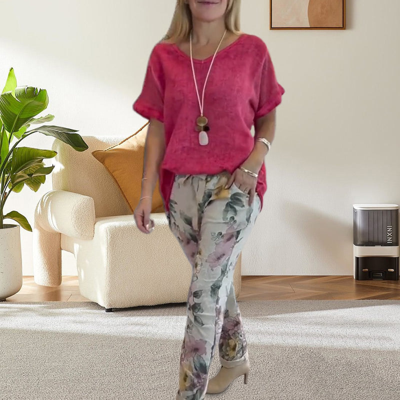 Alura - Casual Blouse And Floral Print  Pants