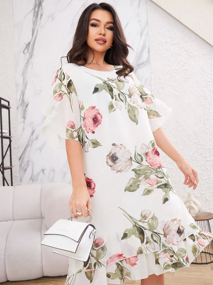 Merita - Fashionable Chiffon Dress With Petals