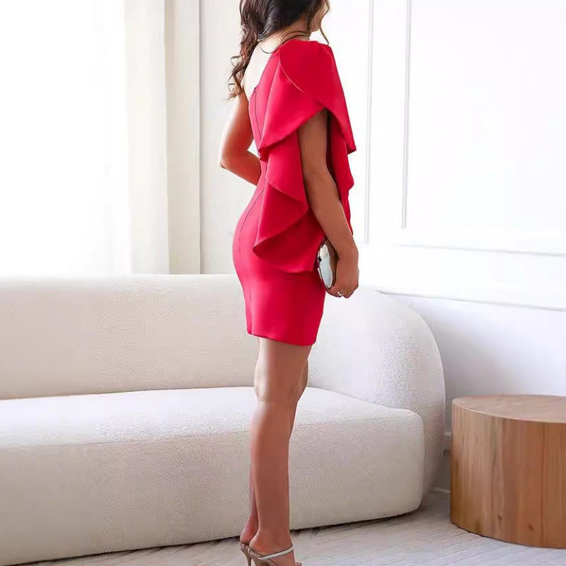 Leah - Women's One Shoulder Ruffle Sleeve Cocktail Dress