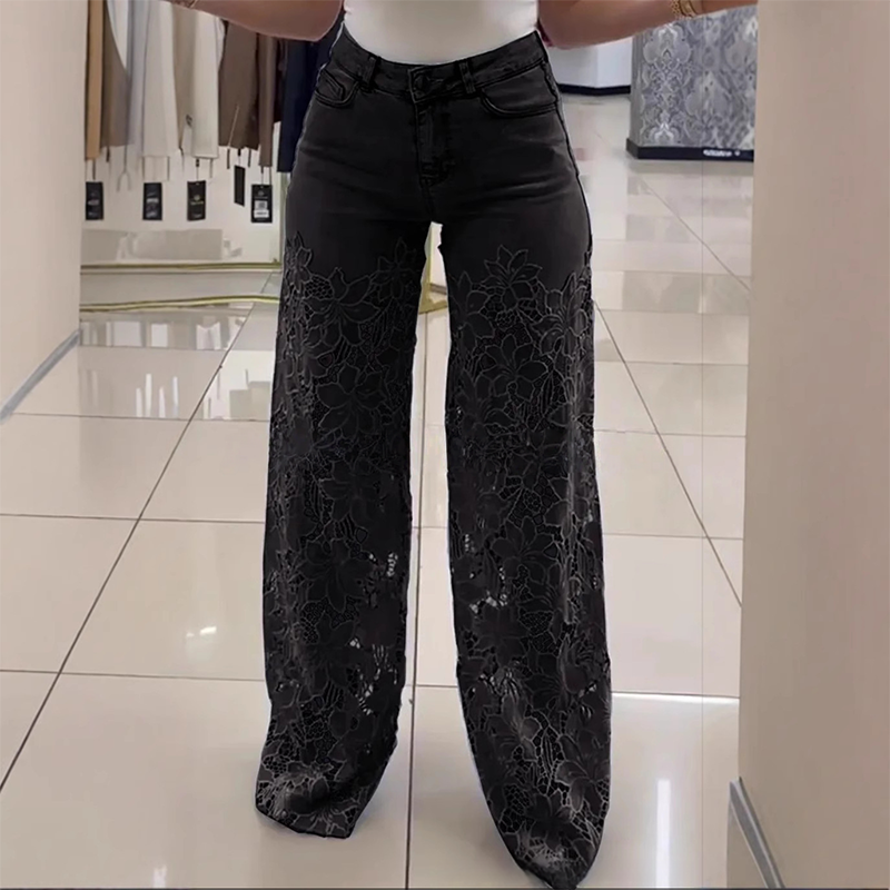Efthymia - Patchwork Denim Jeans With Fashionable Lace