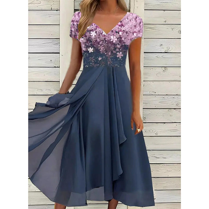 Doina - Stylish V Neck Printed Dress