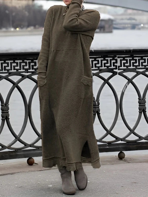 Nesrin - Casual Long Sleeve Dress With O-Neck